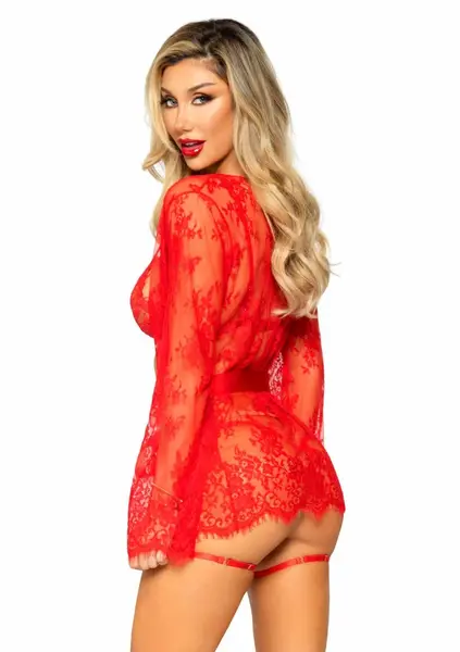 Dreamgirl Garter Teddy Set with Lace Robe and Adjustable Straps Black