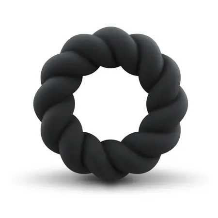 Rocks-Off Twist Intimate Silicone Ring Black - Flexible, Ribbed Design