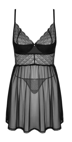 Obsessive Chemeris Babydoll Set XS/S Black Lace & Tulle Adjustable