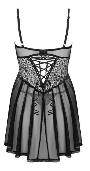 Obsessive Chemeris Babydoll Set XS/S Black Lace & Tulle Adjustable