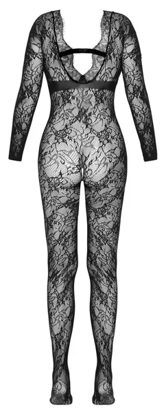 Cottelli FANTASY Lace Catsuit S-L, Long Sleeves, Deep Neckline, Black