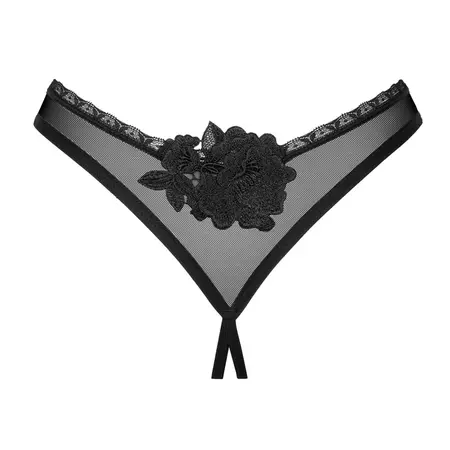 Obsessive Latinesa Crotchless Thong M/L Black Lace Trim