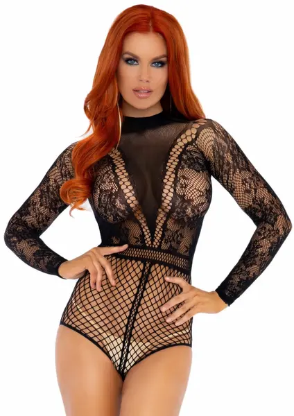 Leg Avenue Fishnet Bodysuit with Snapcrotch Black One Size