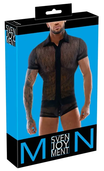 Svenjoyment Lace Shirt S Black Semi-Transparent Stretch Classic Fit