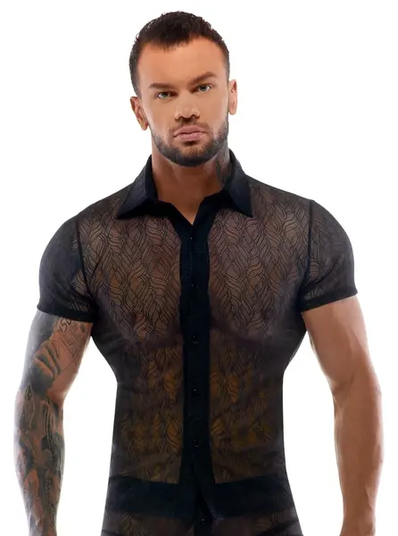 Svenjoyment Lace Shirt S Black Semi-Transparent Stretch Classic Fit
