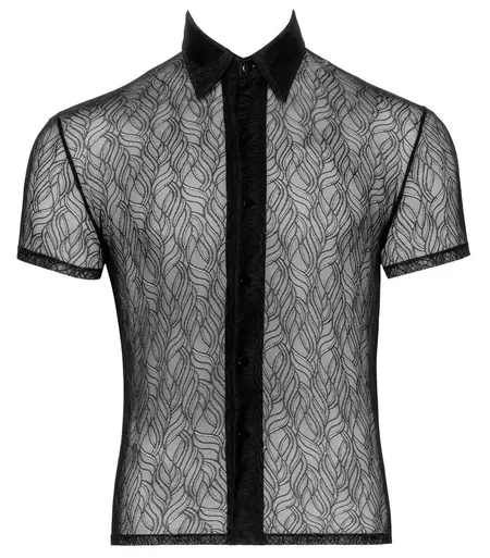 Svenjoyment Lace Shirt S Black Semi-Transparent Stretch Classic Fit