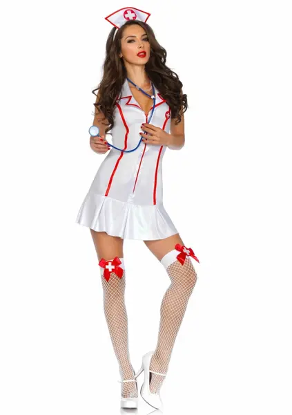 Leg Avenue Head Nurse Dress Set White 3-Piece Costume M/L