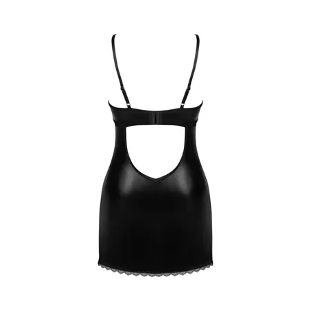 Obsessive Norides Chemise & Thong Black XL/2XL - Leather Look, Adjustable Fit