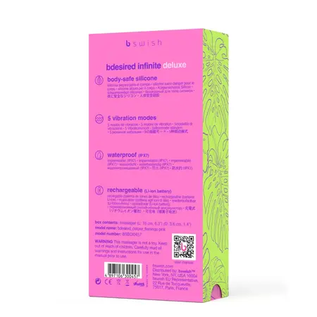 B Swish Bdesired Infinite Deluxe Intimate Device Flamingo Pink USB IPX7