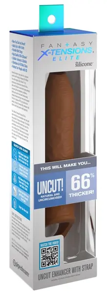 Elite Uncut необрязан силиконов удължител за пенис с каишка, 20,3 см