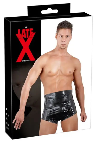 LateX Diaper Briefs Black S - Grooved Edge Latex Shorts