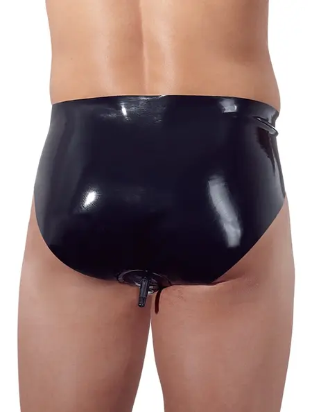 LateX Men's Latex Briefs with Inflatable Plug M Black 0.4mm