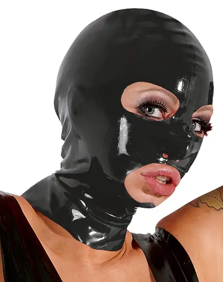 LateX Classic Head Mask Black 0.4mm Natural Rubber, Eye & Mouth Openings