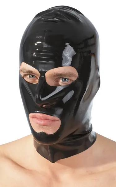 LateX Classic Head Mask Black 0.4mm Natural Rubber, Eye & Mouth Openings