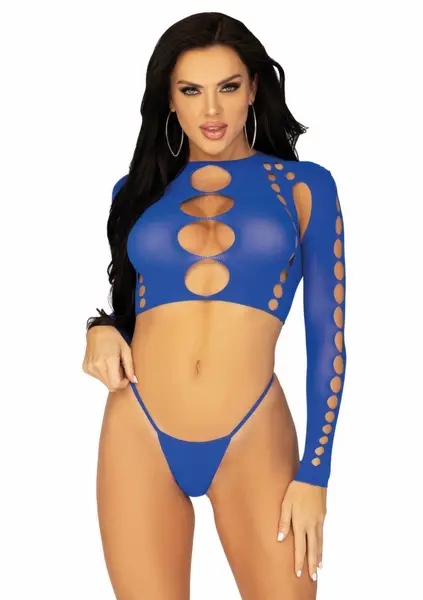 Leg Avenue Seamless Crop Top & String Set Black One Size