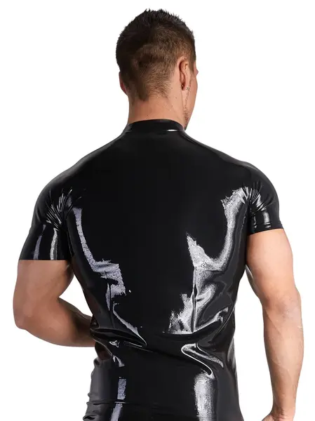 LateX Collection Men's Latex Shirt XL with Front Zipper, Black Finish