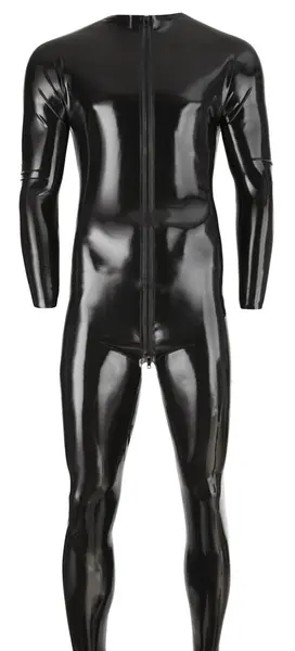 LateX Men's Latex Jumpsuit L - Black, 3-Way Zipper, 0.4mm Material