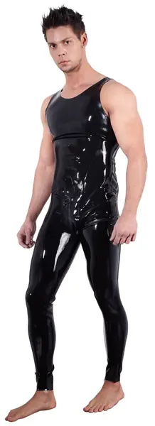 LateX Men's Latex Jumpsuit L Black with Front Zipper
