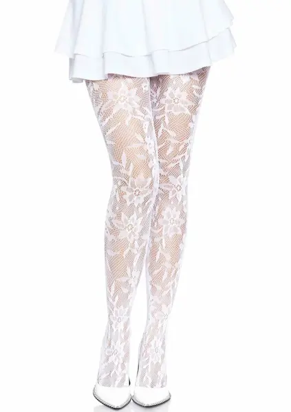 Leg Avenue Seamless Floral Lace Pantyhose - Elegant Pattern, One Size