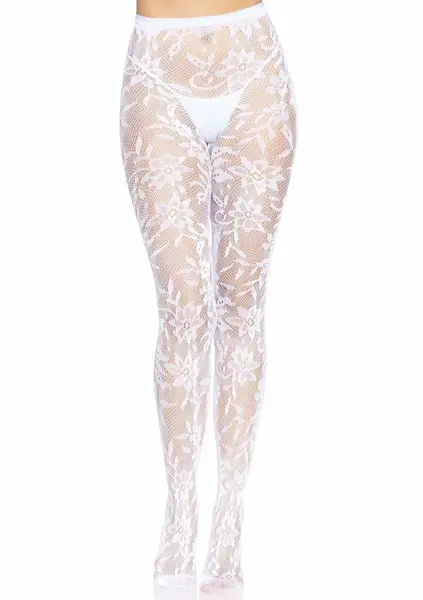 Leg Avenue Seamless Floral Lace Pantyhose - Elegant Pattern, One Size