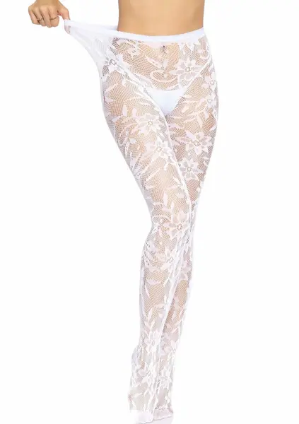 Leg Avenue Seamless Floral Lace Pantyhose - Elegant Pattern, One Size