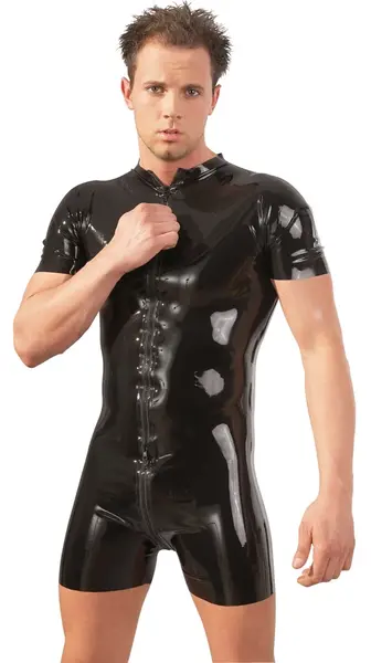 LateX Men's Latex Full Body Playsuit XL - Three-Way Zipper, Black
