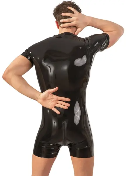 LateX Men's Latex Full Body Playsuit XL - Three-Way Zipper, Black
