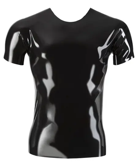 LateX Collection Unisex Latex Shirt 2XL Black, Short Sleeve Classic Fit