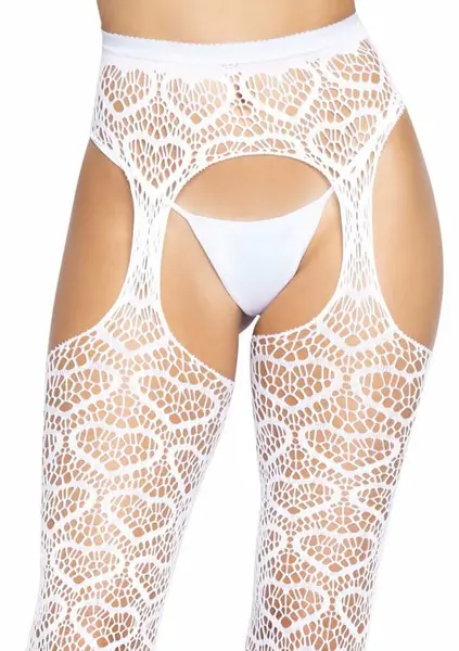 Leg Avenue Heart Net Suspender Hose with Garterbelt, Black, One Size