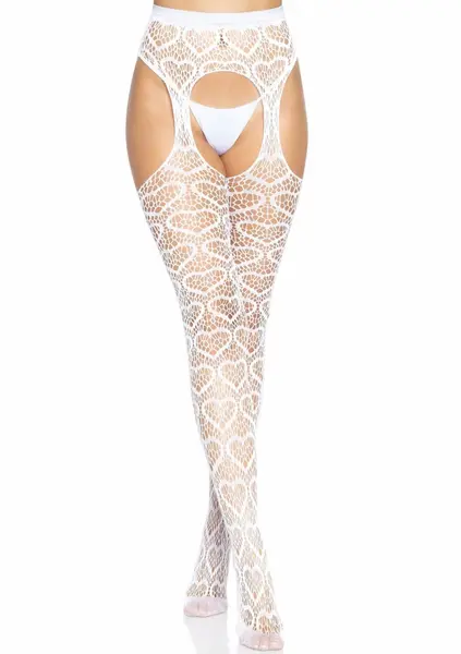 Leg Avenue Heart Net Suspender Hose with Garterbelt, Black, One Size
