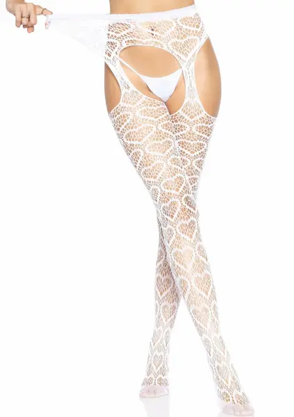 Leg Avenue Heart Net Suspender Hose with Garterbelt, Black, One Size