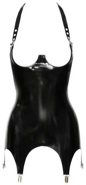 LateX Cami Suspender Open Cup 2XL - Adjustable Halter, Black Latex