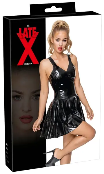 LateX Mini Dress Black 2XL - Classic Flared Rubber Look, 0.35 mm