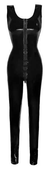 LateX Black Latex Bodysuit M - Sleeveless, 3-Way Zipper, 0.4 mm