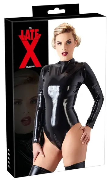 LateX Body Black 2XL Long Sleeve Shine, Dual Zipper, 0.35mm Latex