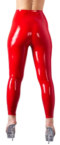 LateX Red Waist-High Latex Leggings XL 0.35mm Glossy Finish