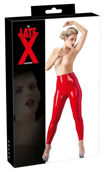 ZADO Latex Leggings Red M - Shiny Waist-High, 0.35mm Thickness