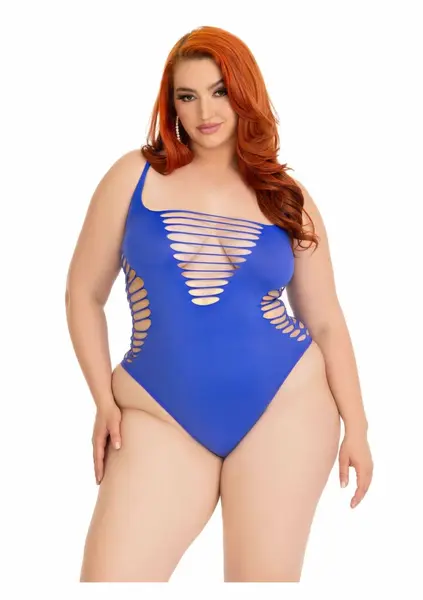 Plus Shredded Racer Back Thong Bodysuit - Seamless Comfort, Black