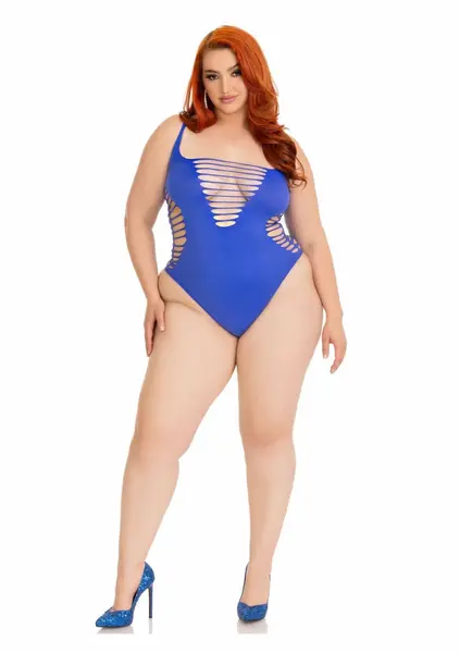 Plus Shredded Racer Back Thong Bodysuit - Seamless Comfort, Black