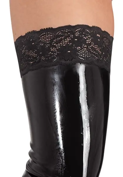 LateX Stockings XL - Thigh-High Natural Latex with Lace Pattern Top