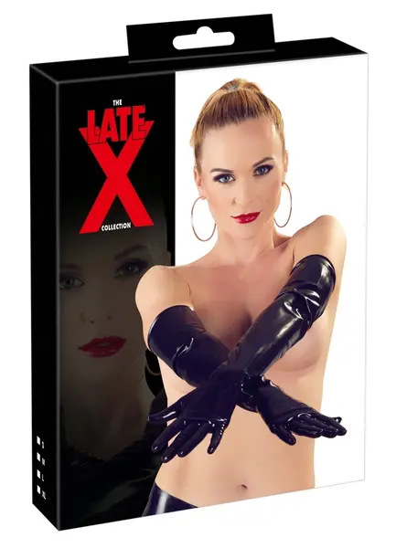 LateX Long Latex Gloves L - Shiny Elbow-Length, 0.35mm Black