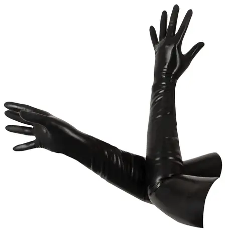 LateX Elbow-Length Latex Gloves S, Shiny Black, 0.35 mm