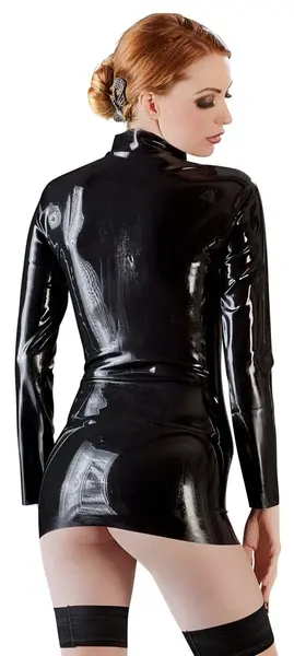 LateX Latex Long-Sleeve Shirt with Front Zip Black Size S