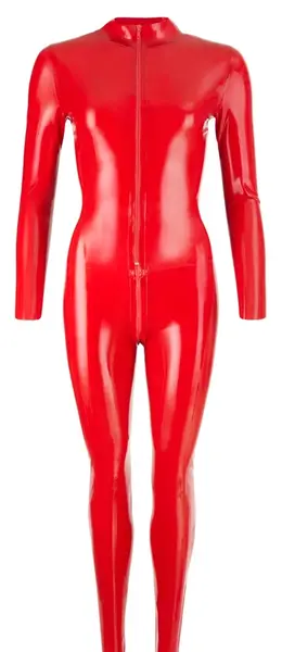 LateX Red Latex Catsuit 2XL - Full Body Suit with Stand-Up Collar