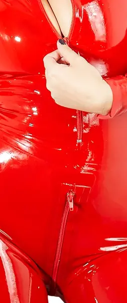 LateX Red Catsuit Model XS with Full Front Zipper and Stand-Up Collar