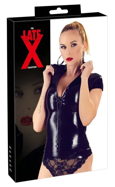 Cottelli Collection Latex Shirt Zip Black M - Fitted Short Sleeve Design
