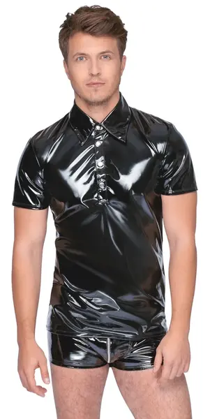 Black Level Polo Shirt L Shiny Black Vinyl Classic Fit