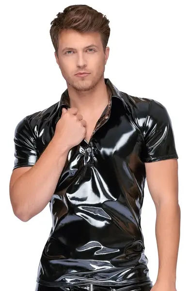 Black Level Polo Shirt Vinyl Black M - Shiny Slim-Fit Classic
