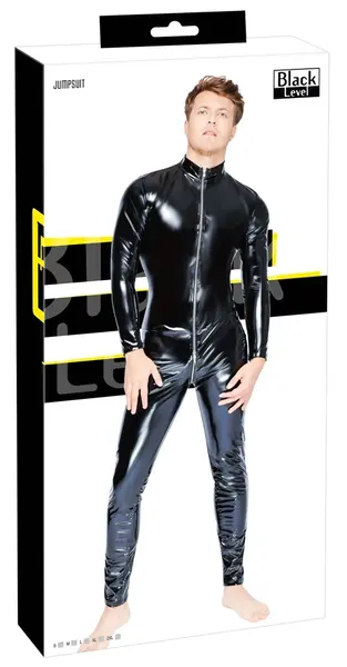 Black Level Vinyl Jumpsuit L - Shiny 4-Way Stretch Bodysuit