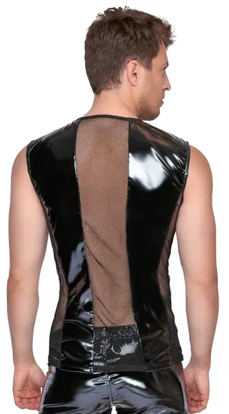Black Level Vinyl Sleeveless Shirt S with Mesh Panels, Black